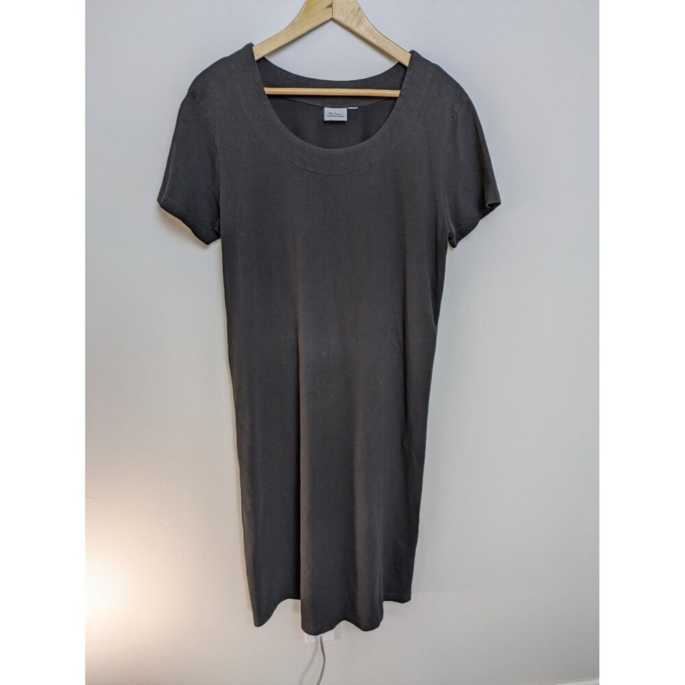 Vermont Country Store Black Cotton SZ L Midi Shift Dress Pockets Classic Country